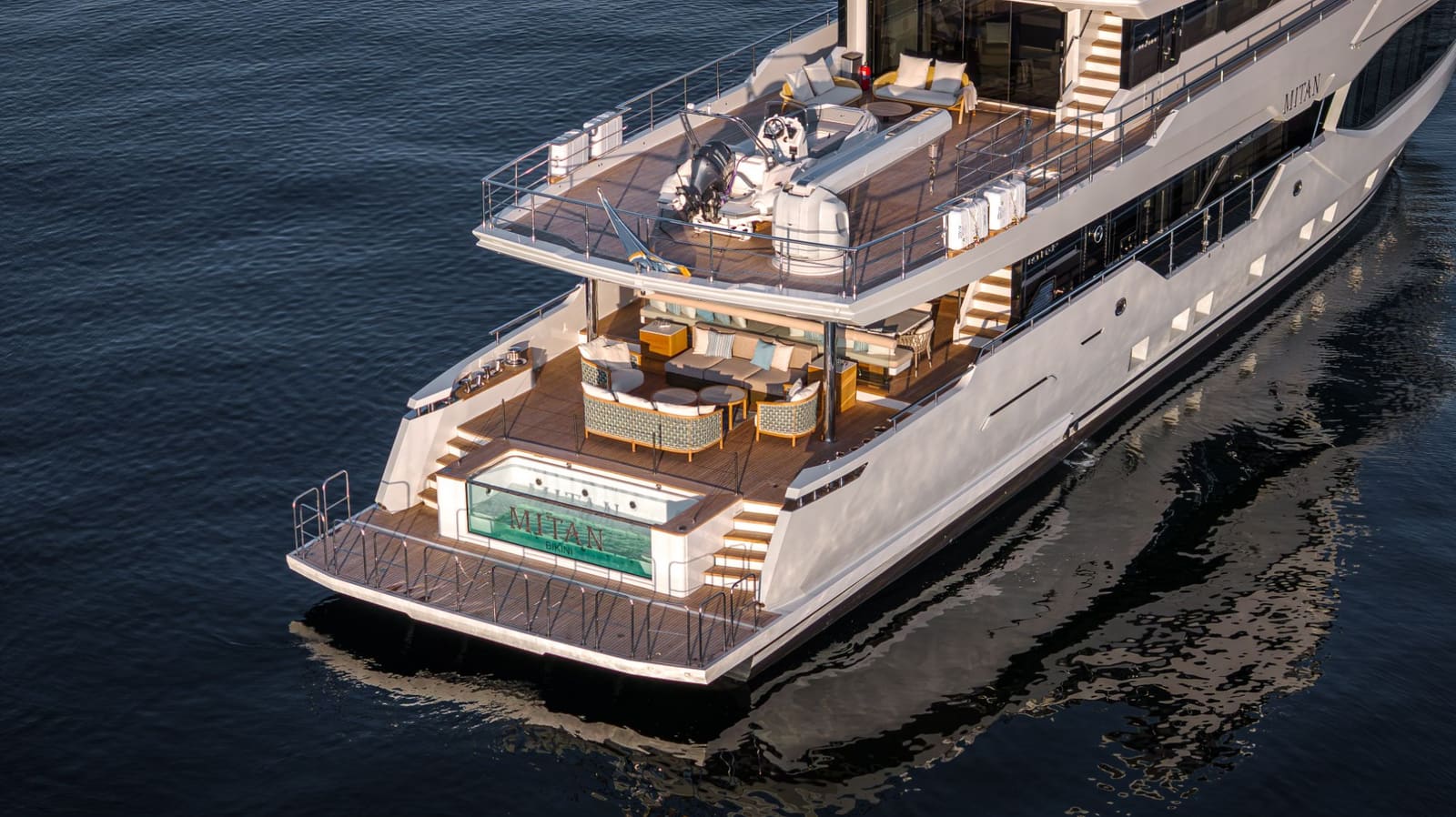Mitan's aft decks and beach club pool from above